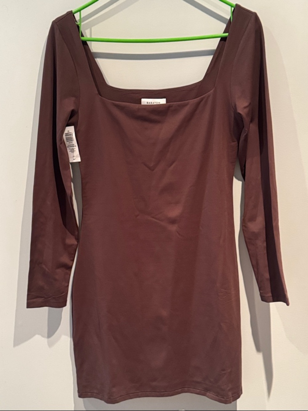 Babaton Square Neck Contour Dress in Rich Mocha Brown